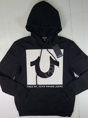 True Religion Men’s Small Black Logo Pullover Hoodie With Tags